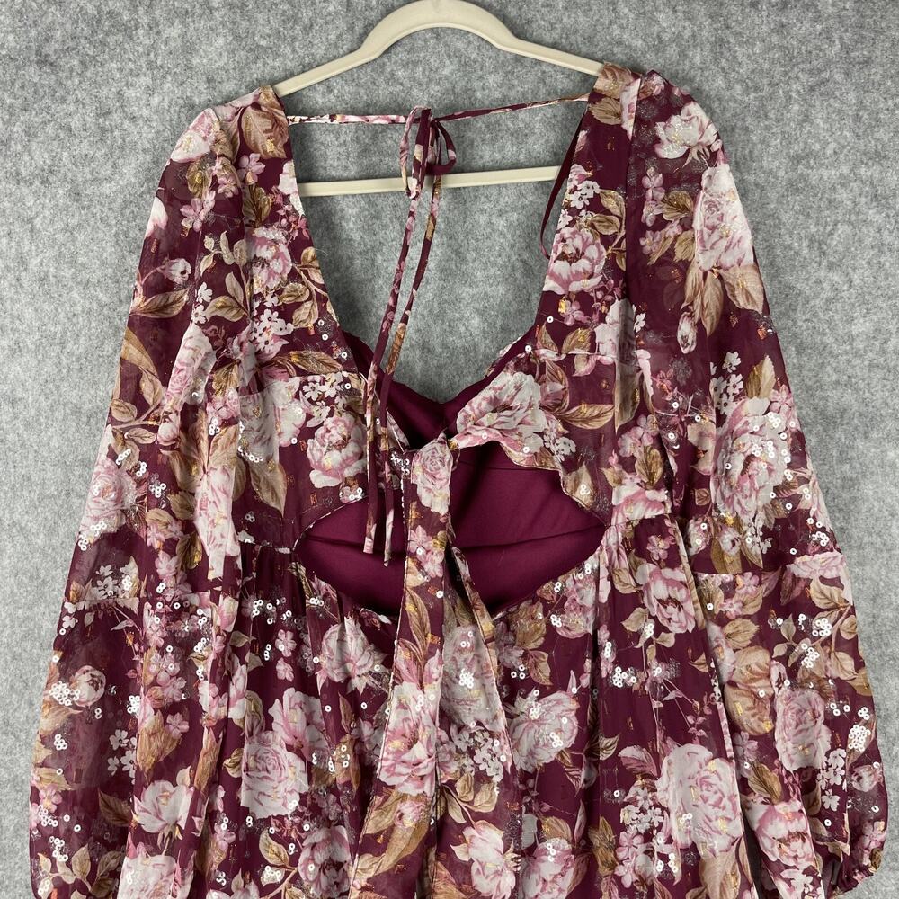 Altar'd State Sailor Tiered Maxi Dress Womens Medium Burgundy Floral Sequins - Picture 14 of 16